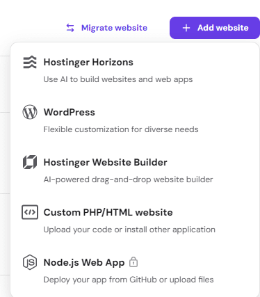 Hostiner Add Website Section
