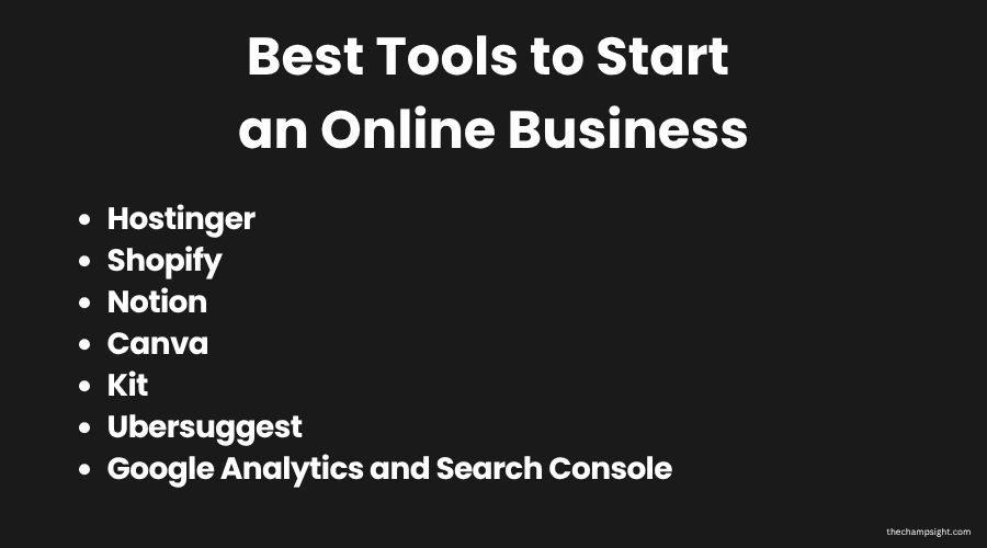 Infographic showing 8 best tools to start an online business