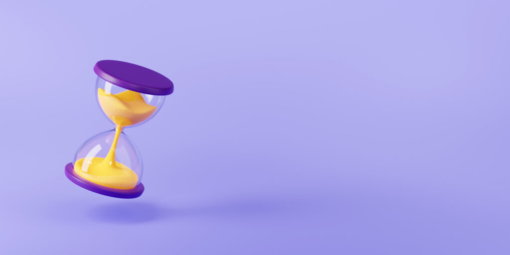 "Hourglass representing the 876 hours per year wasted on social media