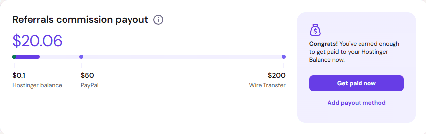 How I Made My First Affiliate Commission After 6 Months of Blogging $20 affiliate comission from hostinger dashboard
