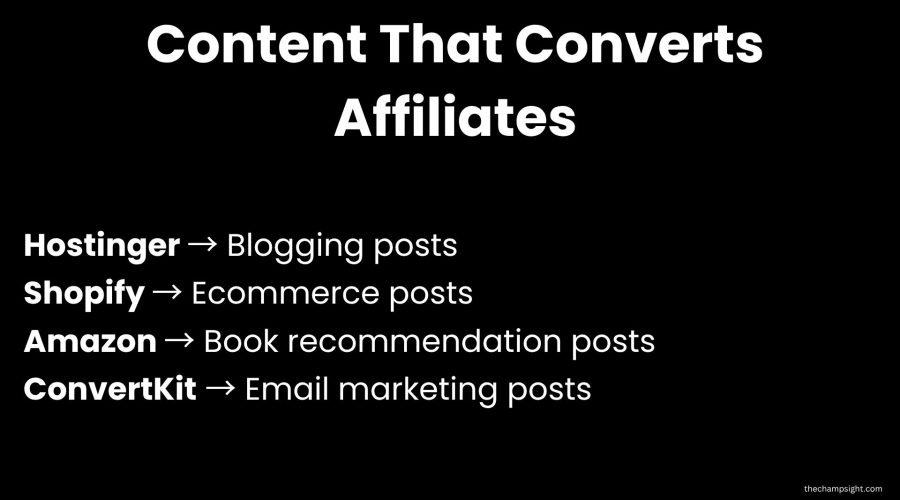 Infographic showing which content types convert which affiliate programs for bloggers