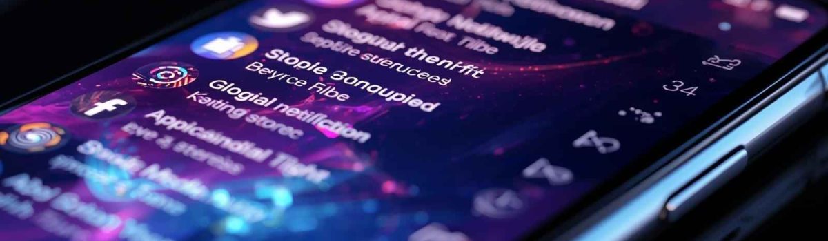 Smartphone screen filled with social media notifications and colorful app icons at night